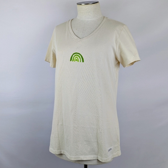 Life Is Good Quirky Clover Rainbow Crusher Tee V-Neck Putty White M NWT - Picture 10 of 10